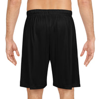 Black Basketball Shorts with Gothic 'DA' Side Crest — Athletic AOP