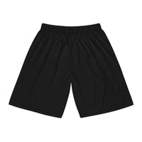 Black Basketball Shorts with Gothic 'DA' Side Crest — Athletic AOP